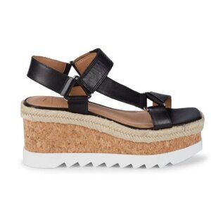 Marc Fisher Gylian Leather Platform Sandals Black Strappy Wedge Size 9.5 Women's